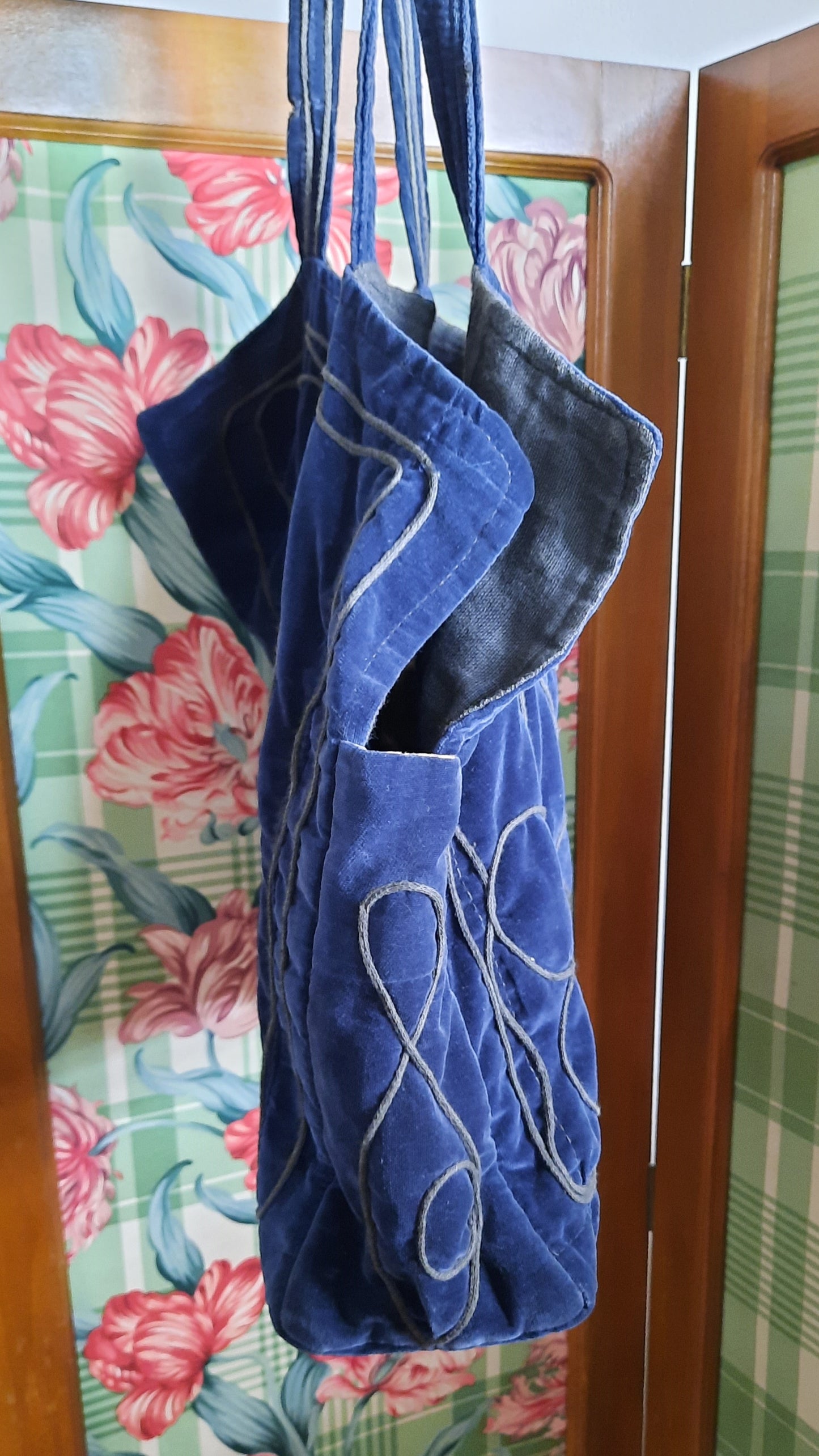 Vintage Deep Purple Velvet Embroidered Tote Bag