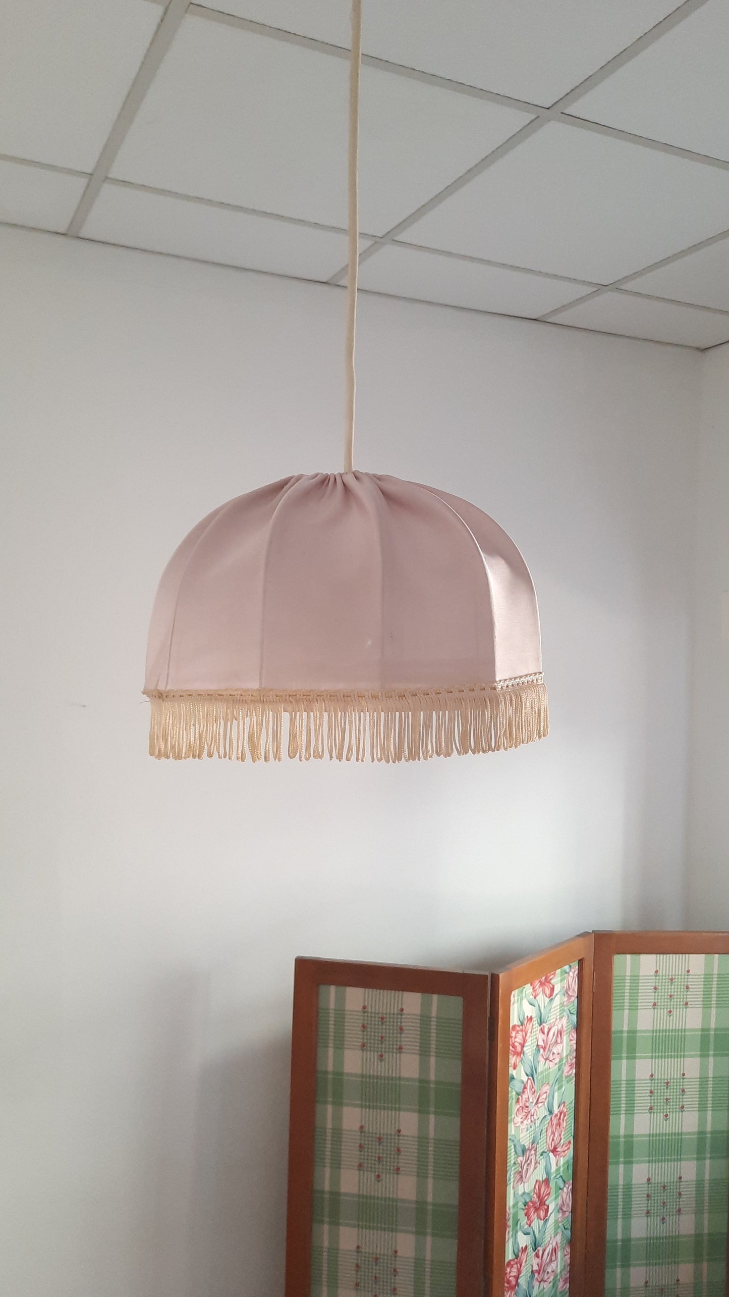 Vintage Dusty Pink Birdcage Fringe Ceiling Lamp Shade