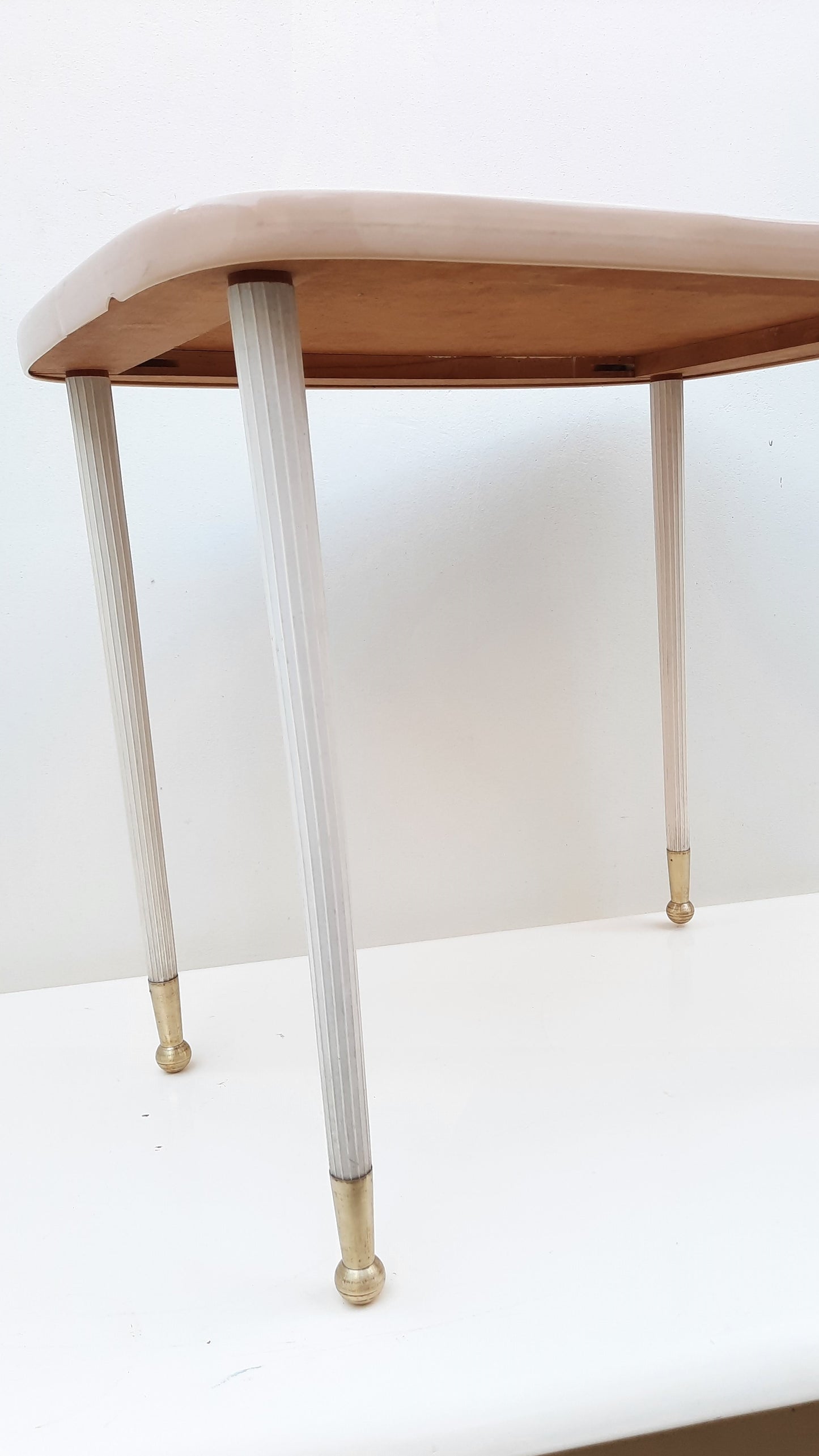 Mid-century Formica Top Side Table Ribbed & Brass Legs