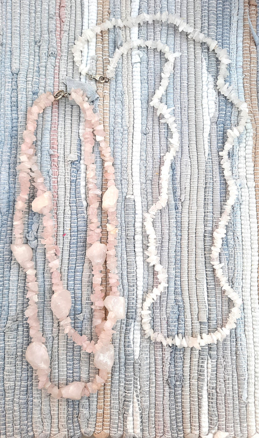 Vintage Raw Rose & White Quartz Necklaces