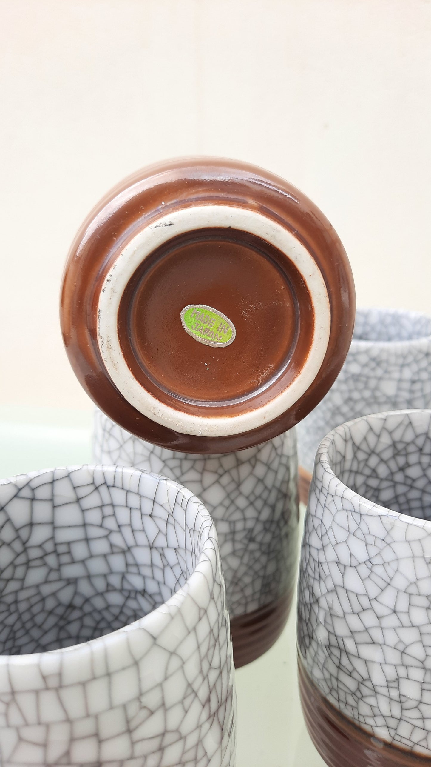 Vintage Set x6 Ceramic Crackle Glaze Japanese Cups