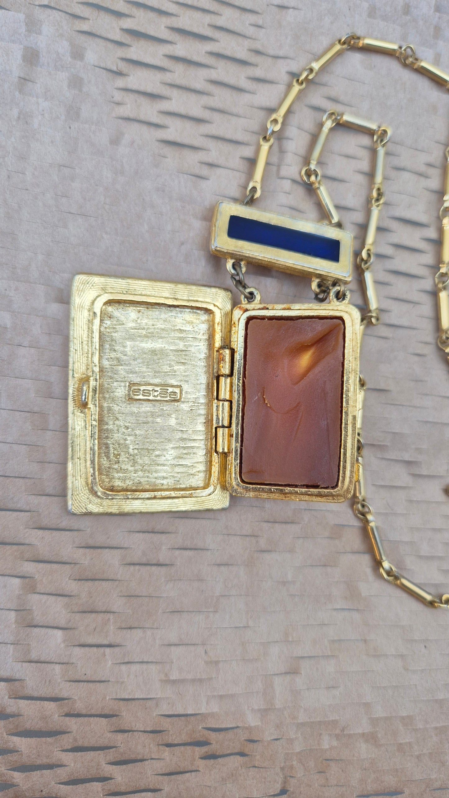 Vintage Estee Lauder Solid Perfume Pendant Locket Necklace