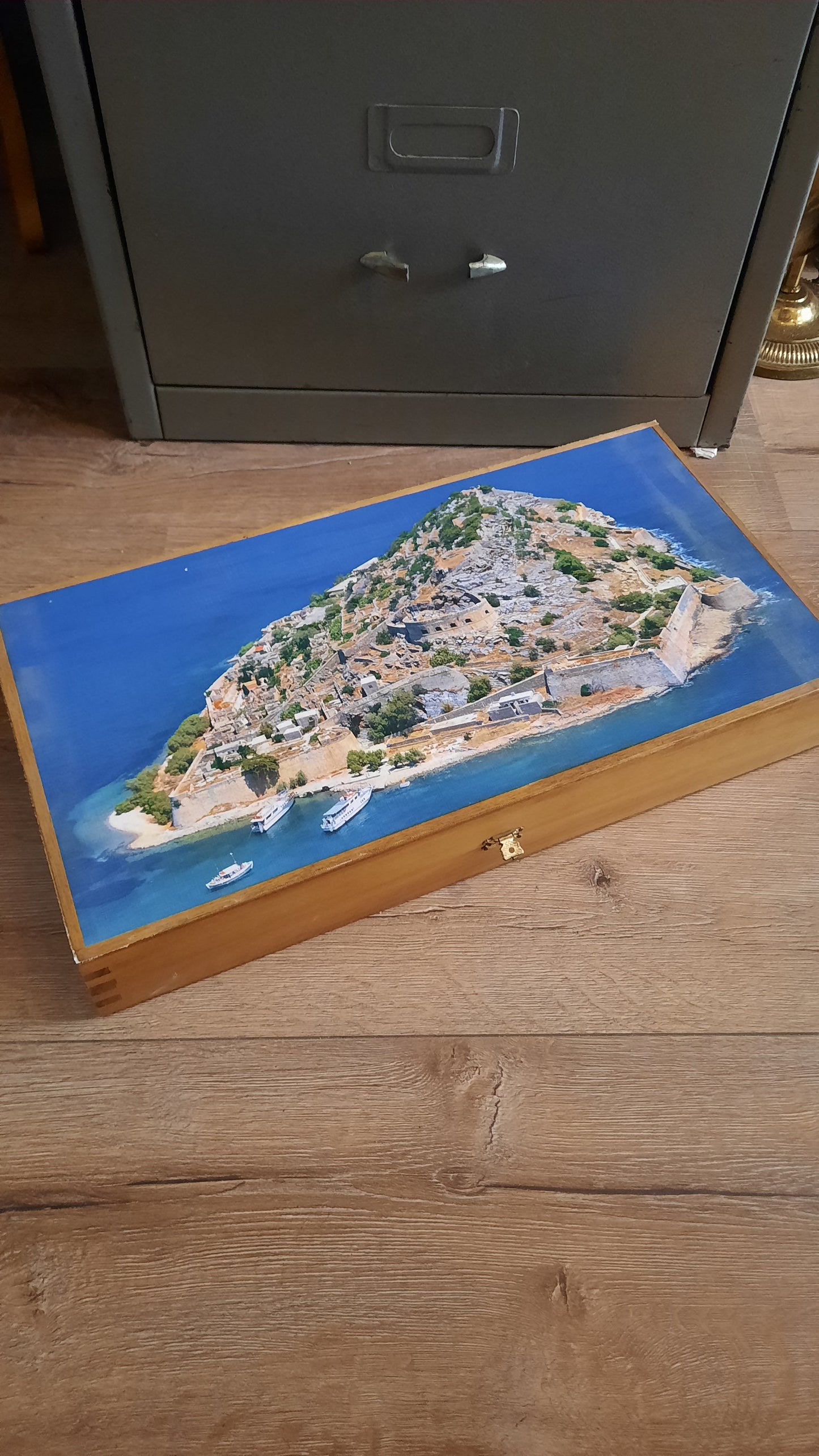 Mid-century Wood & Brass 48pc Cutlery Set