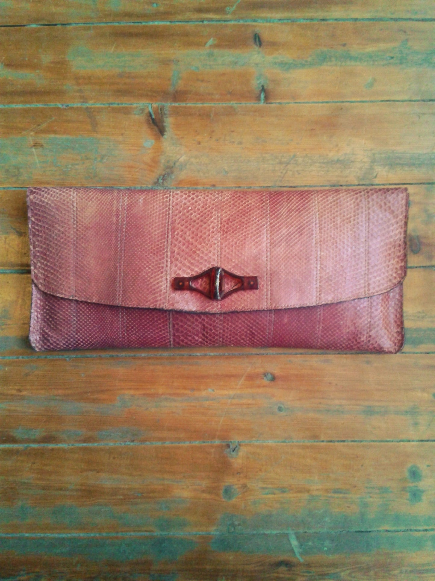 Chic Vintage Maroon Snakeskin Clutch Bag