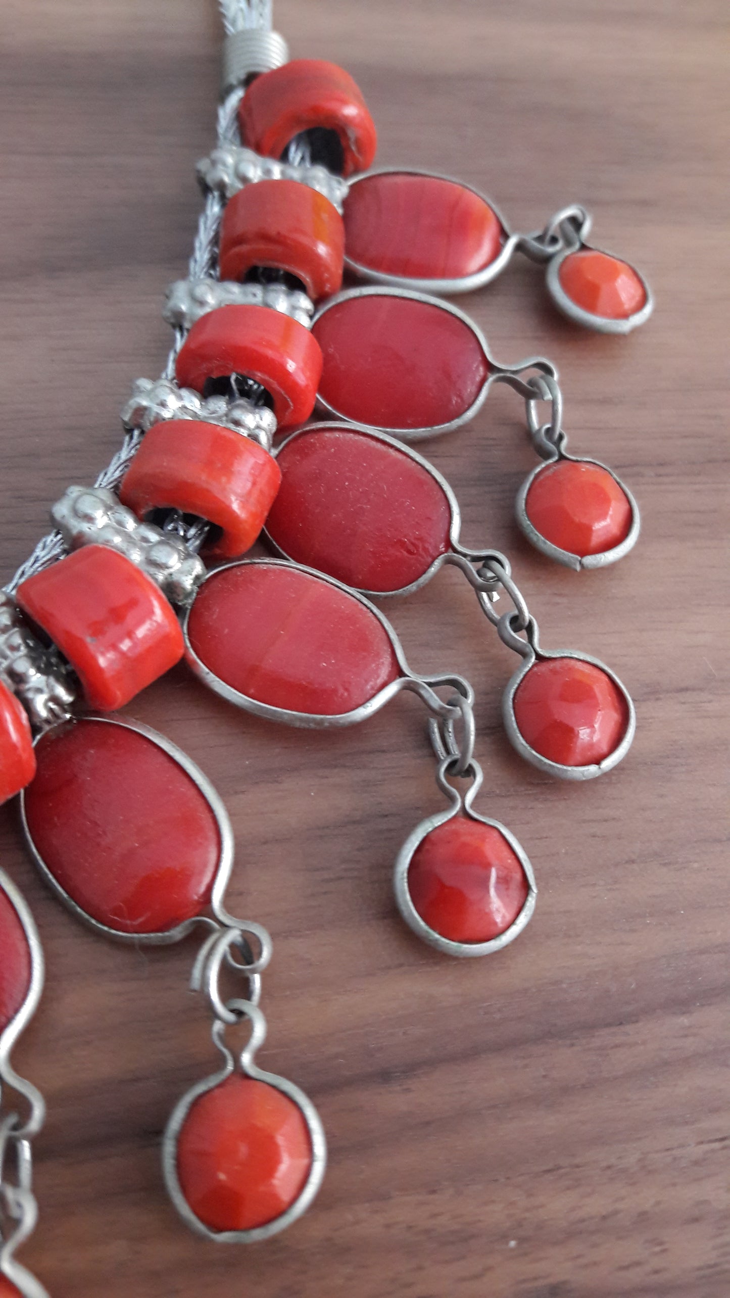 Ethnic Red Stone Chandelier Necklace