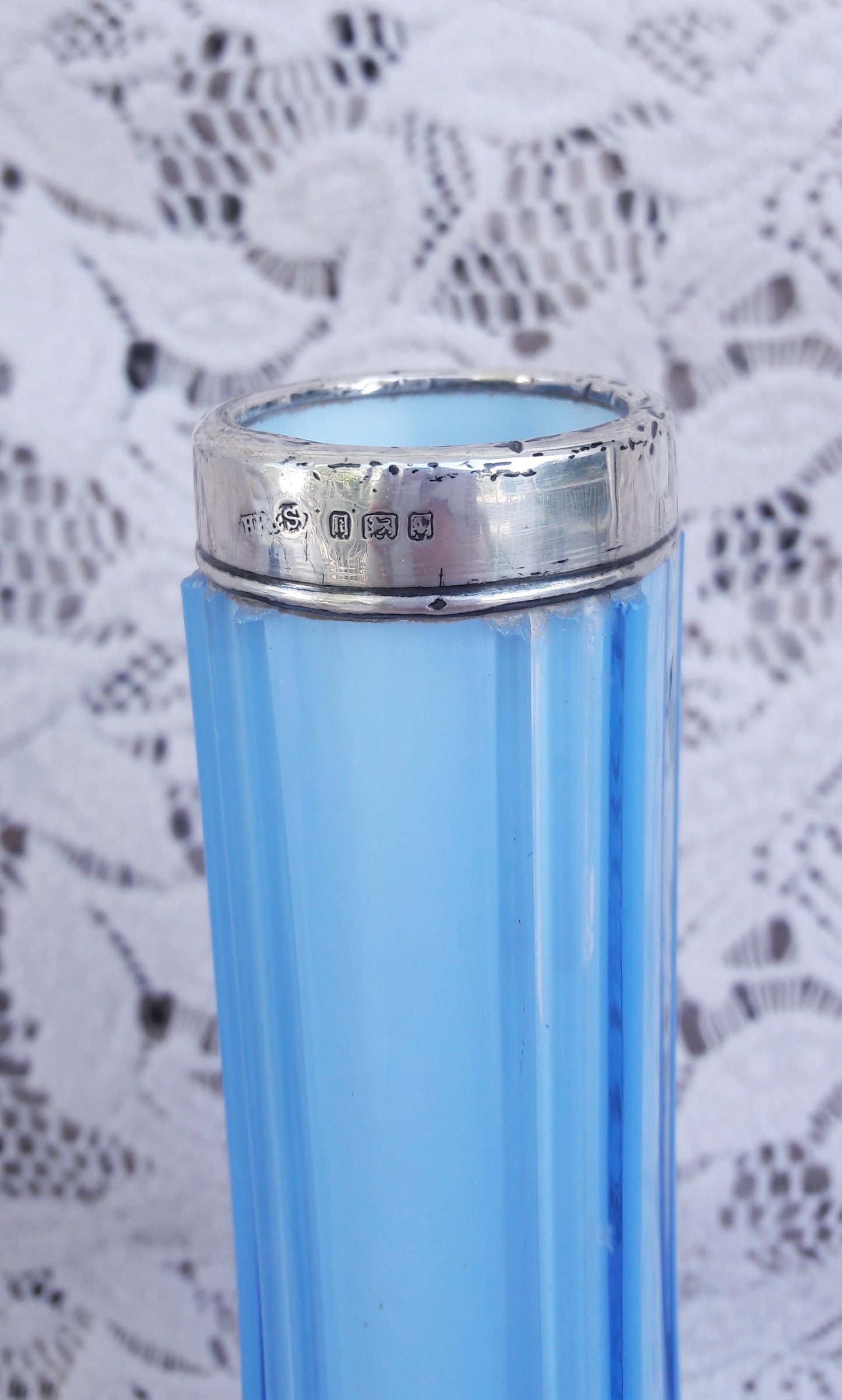 Art Deco Sterling Silver Rim Glass Vase