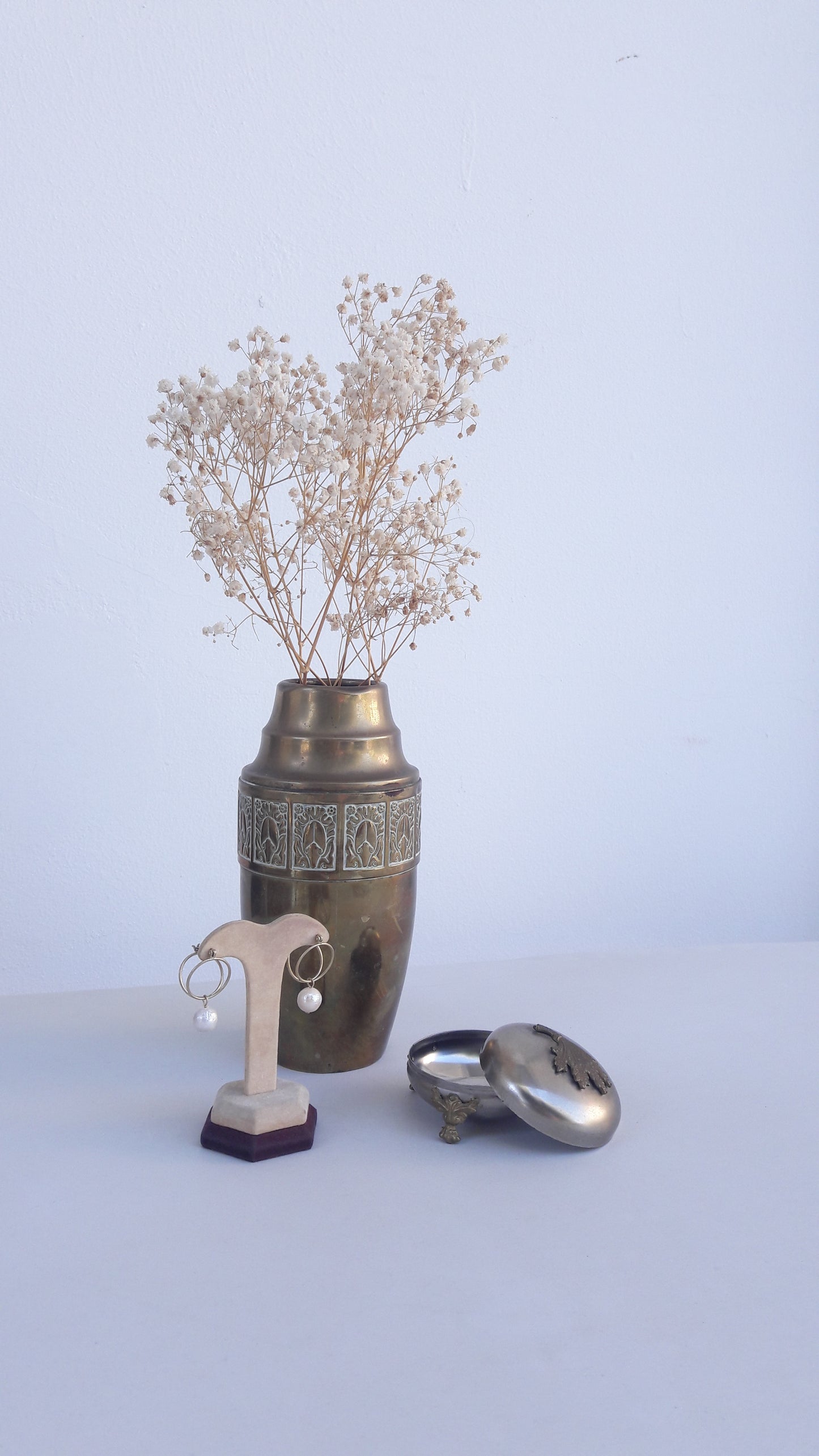 Vintage Round Metal Brass Trinket Box