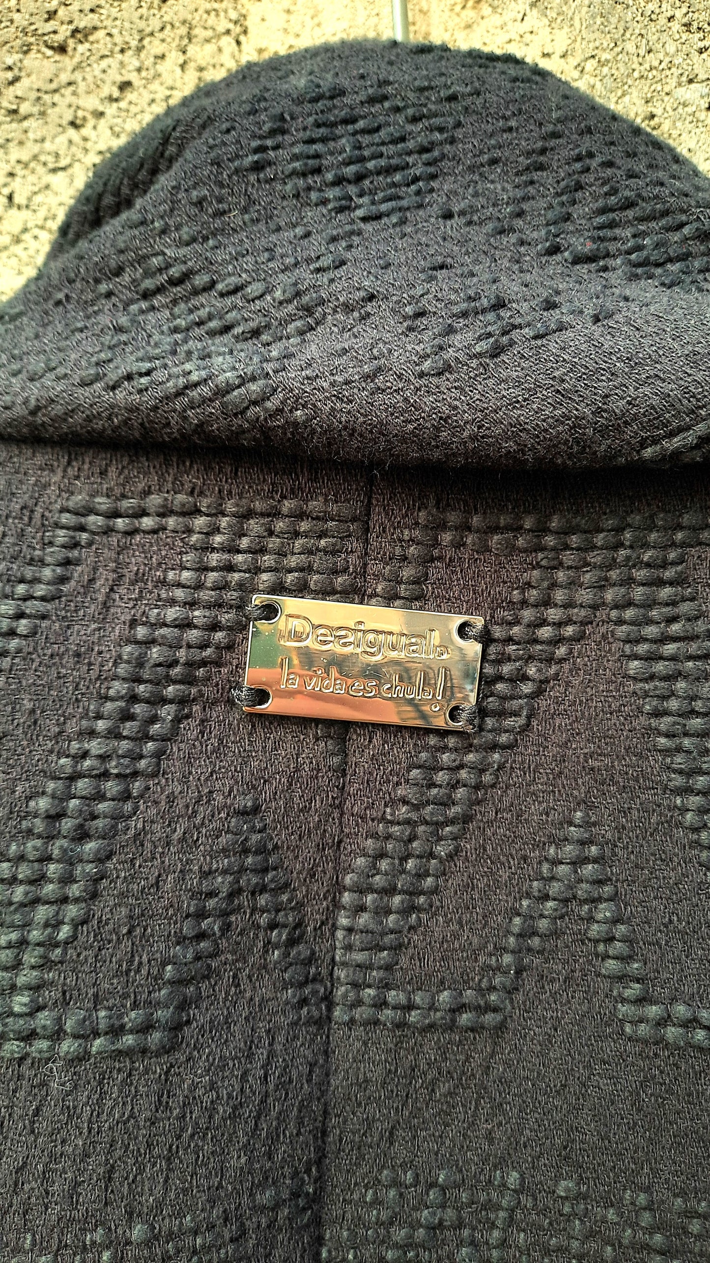 Desigual Black Textured Double Breast Coat