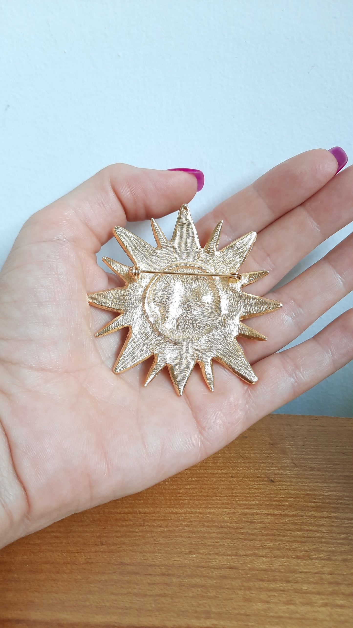 Vintage Gold Mayan Sun Brooch