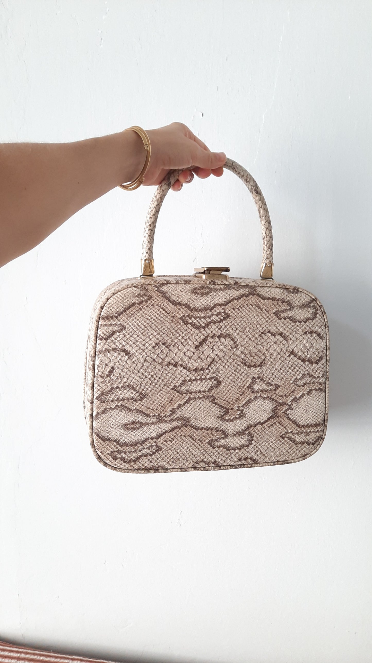 Vintage Faux Snakeskin Travel Case Handbag