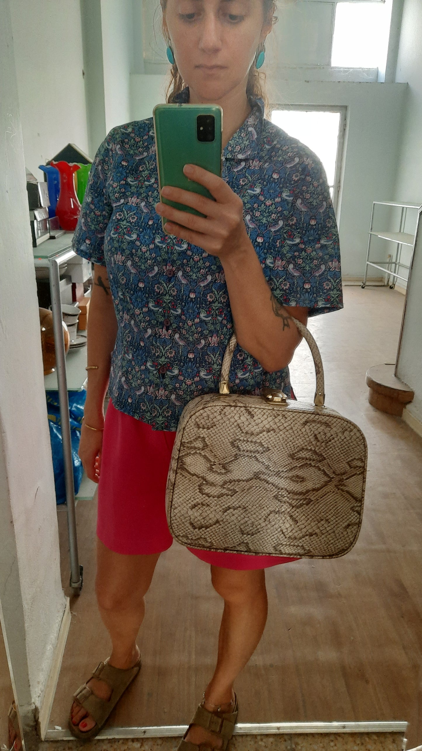 Vintage Faux Snakeskin Travel Case Handbag