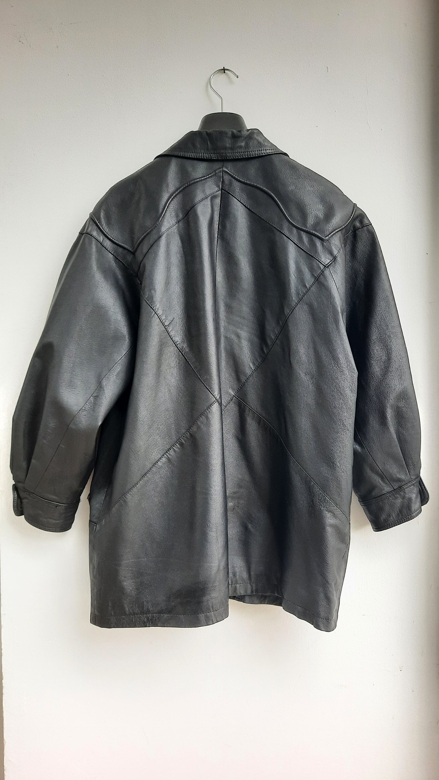 Vintage Black Leather Unisex Coat