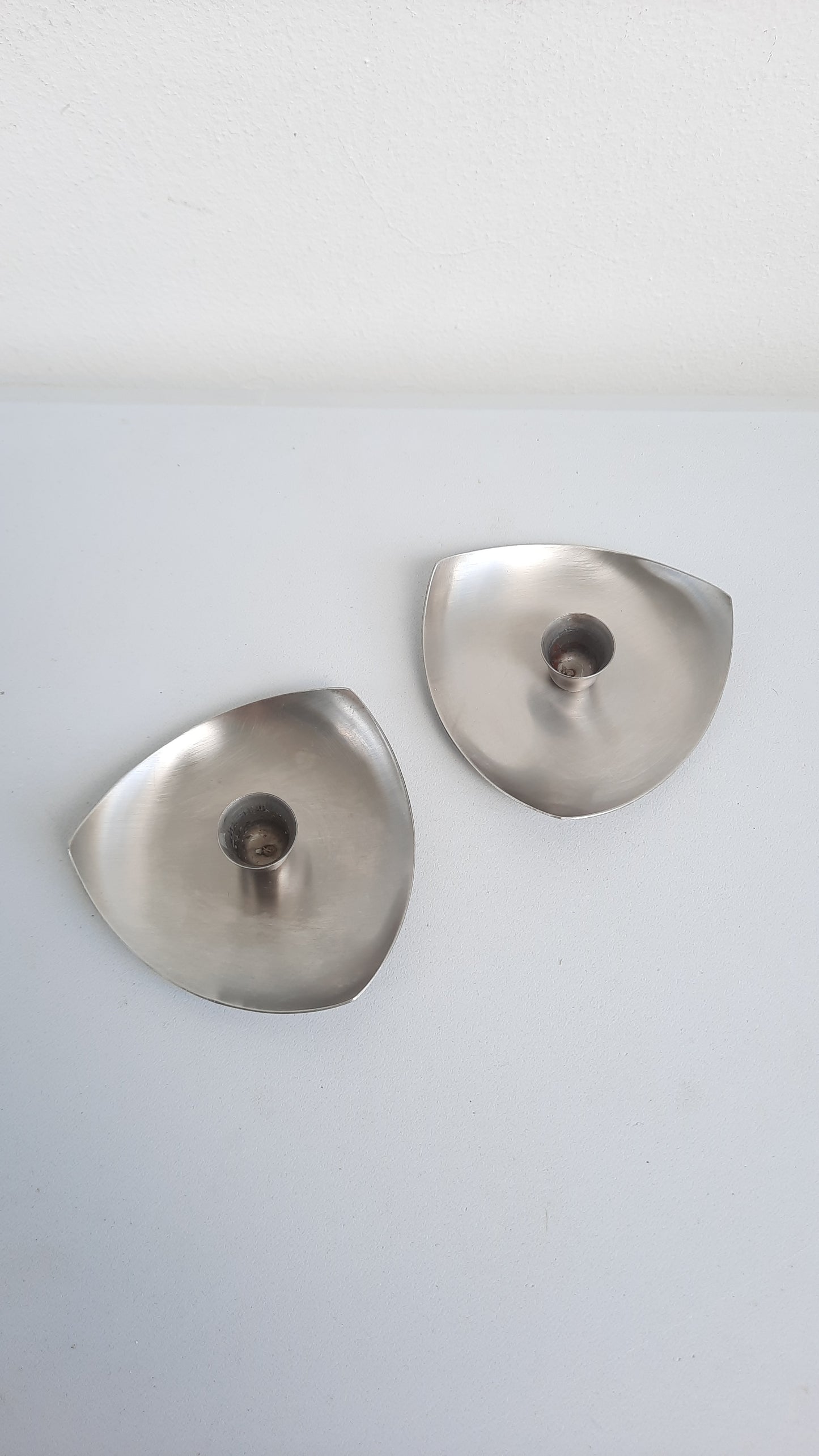 Set of 2 Mid-century Stainless Steel Candleholders