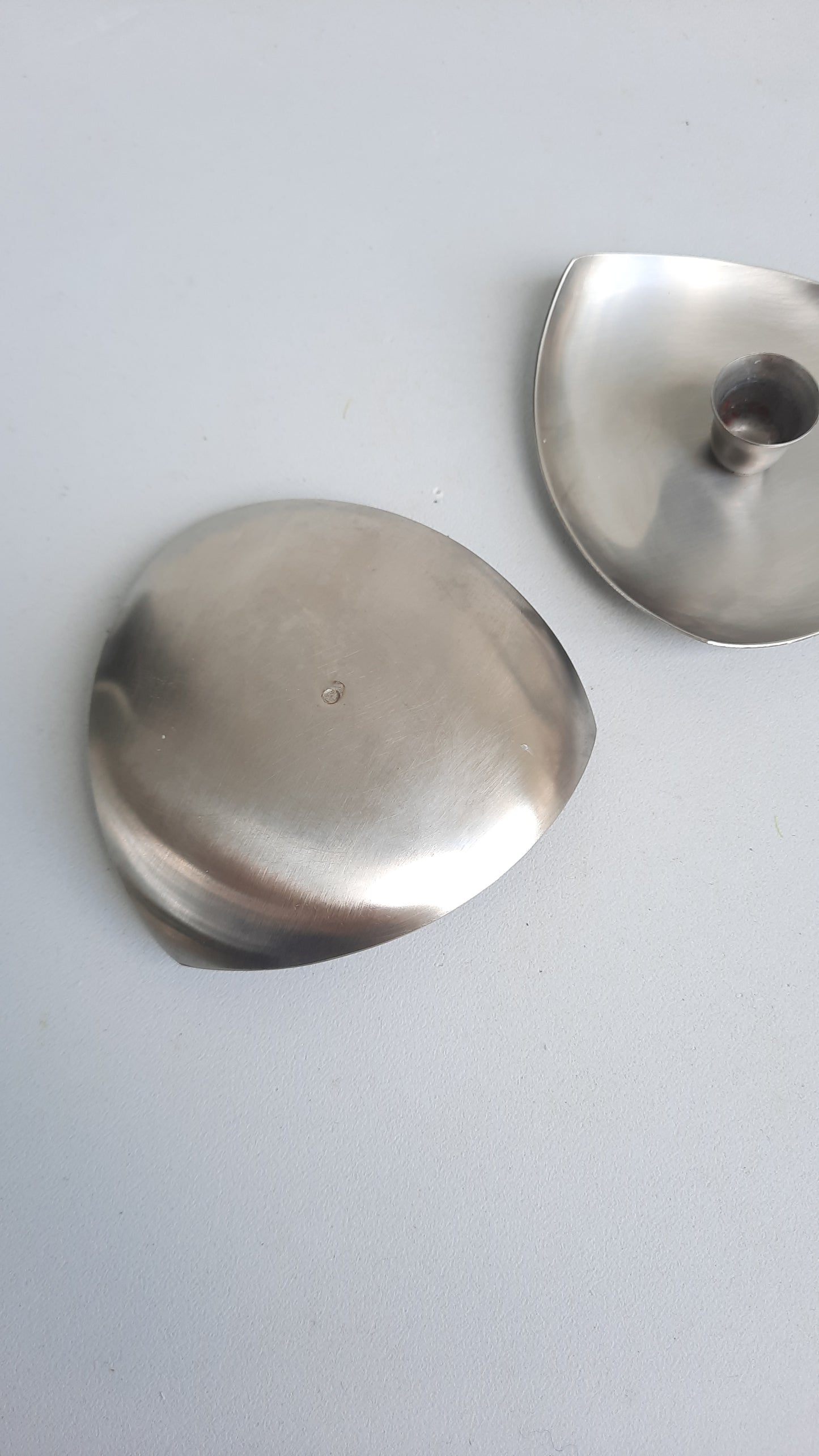 Set of 2 Mid-century Stainless Steel Candleholders