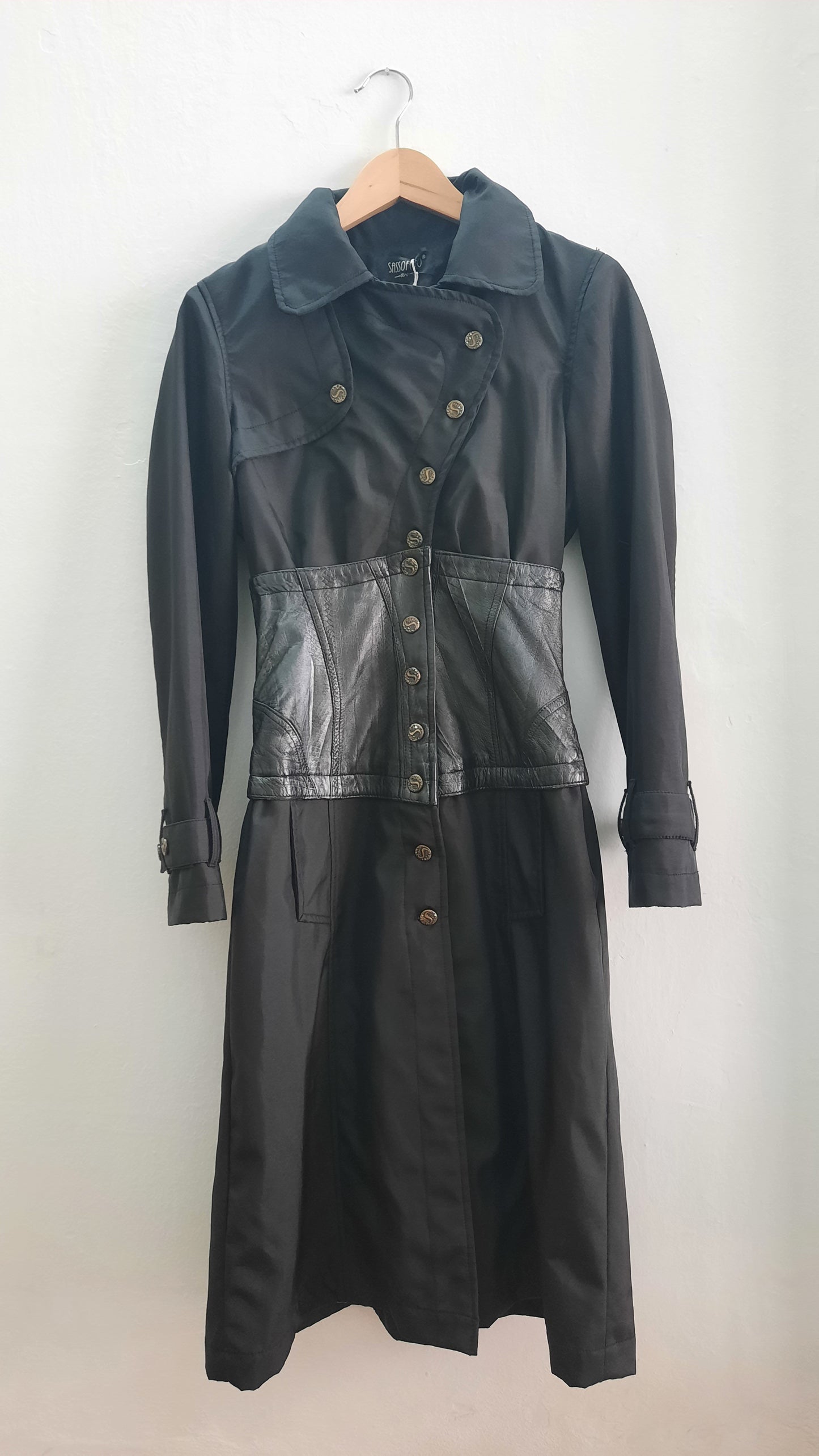 Black Faux Leather Corset Trenchcoat