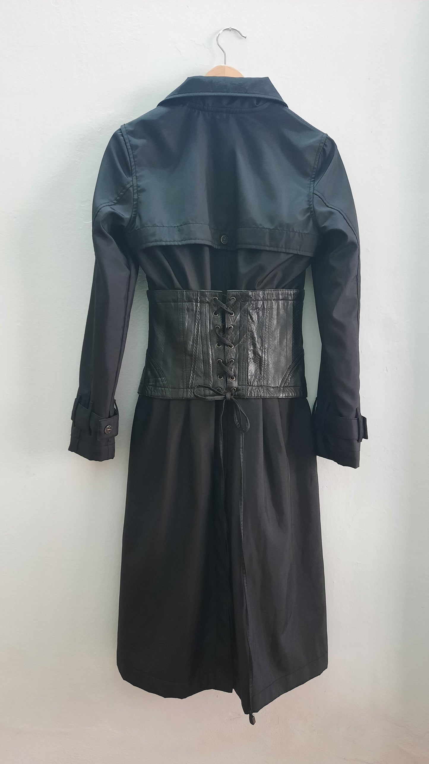Black Faux Leather Corset Trenchcoat