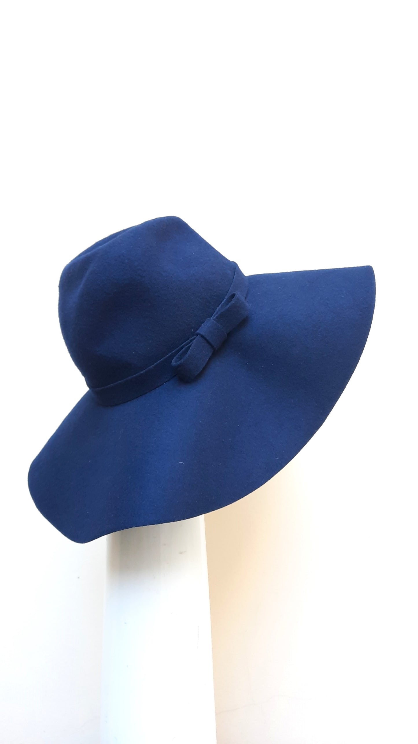 Navy Blue Wool Wide Fedora Hat by "batik"