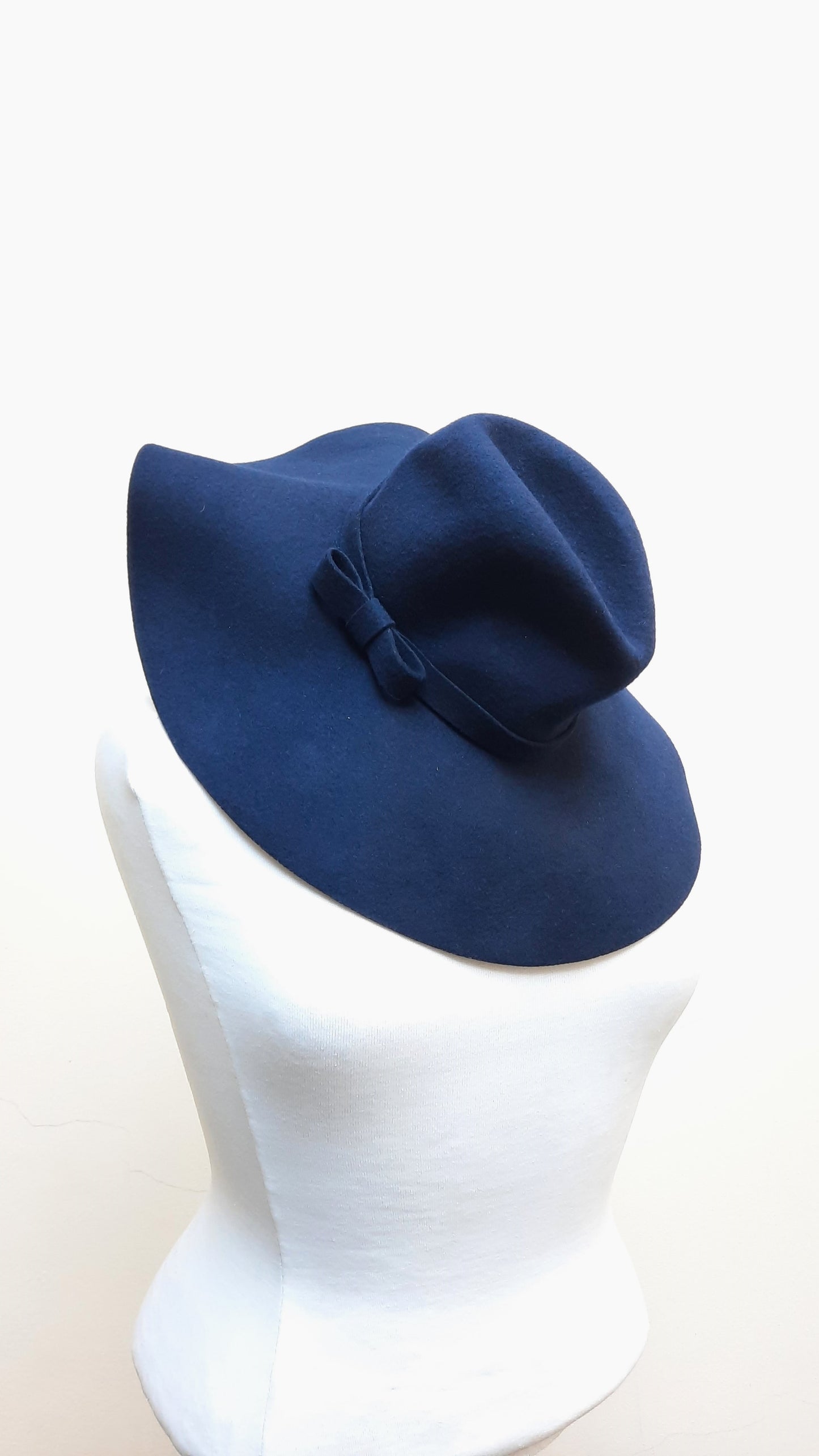 Navy Blue Wool Wide Fedora Hat by "batik"