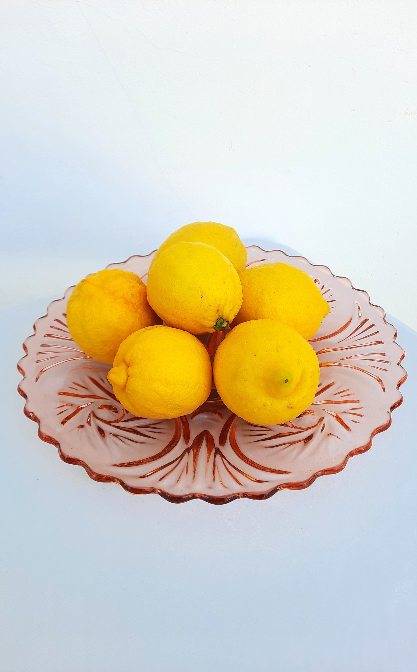 Vintage Peach Pink Cut Glass Serving Plate