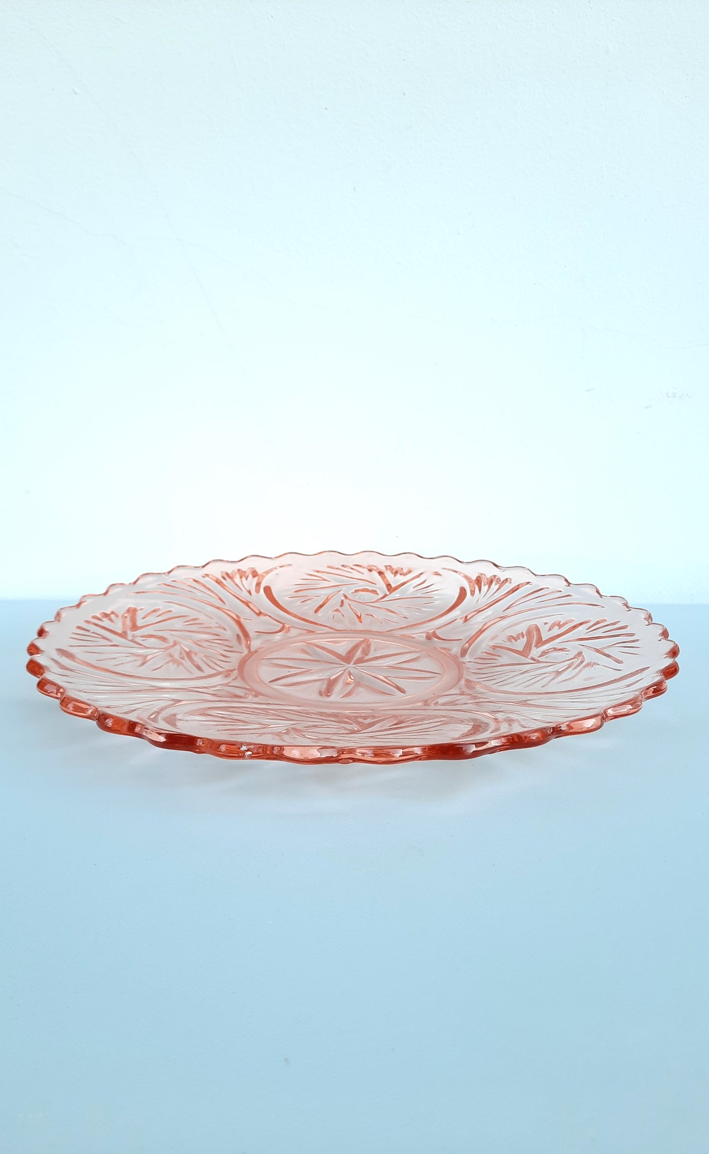 Vintage Peach Pink Cut Glass Serving Plate