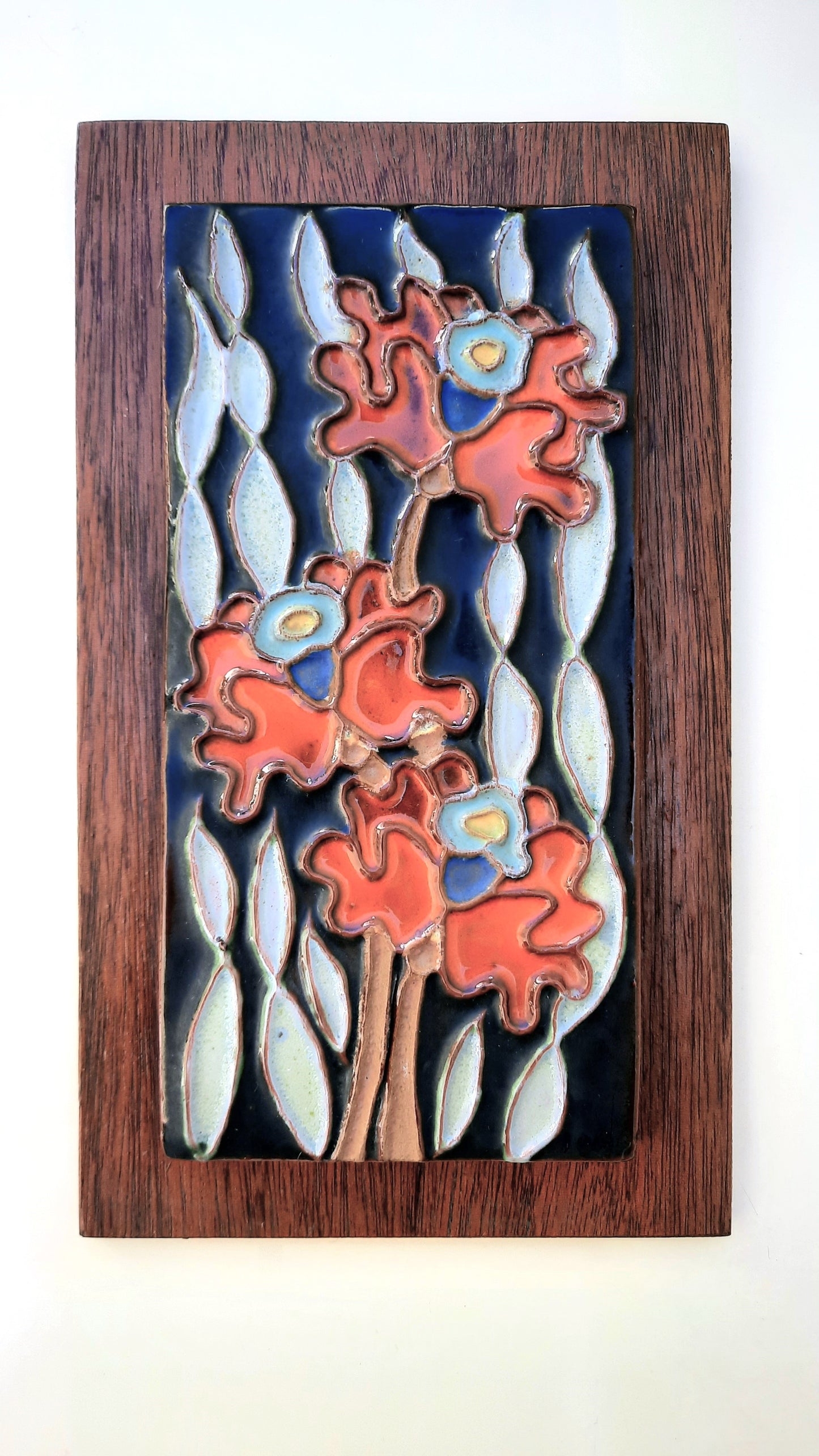 Vintage Mid-century Ceramic Tile Art Wood Mount