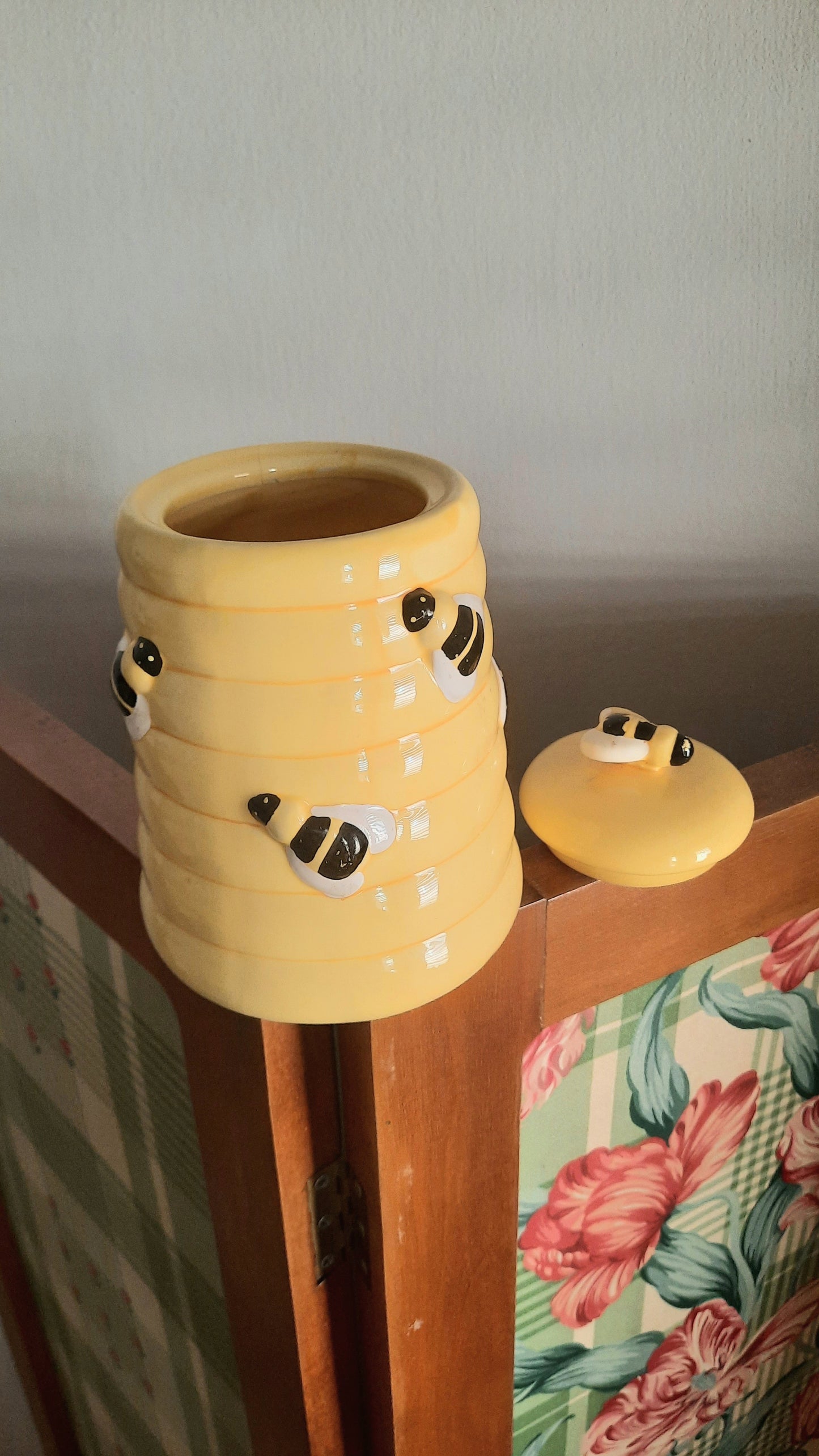 Vintage St. Michael Yellow Bee Ceramic Storage Jar