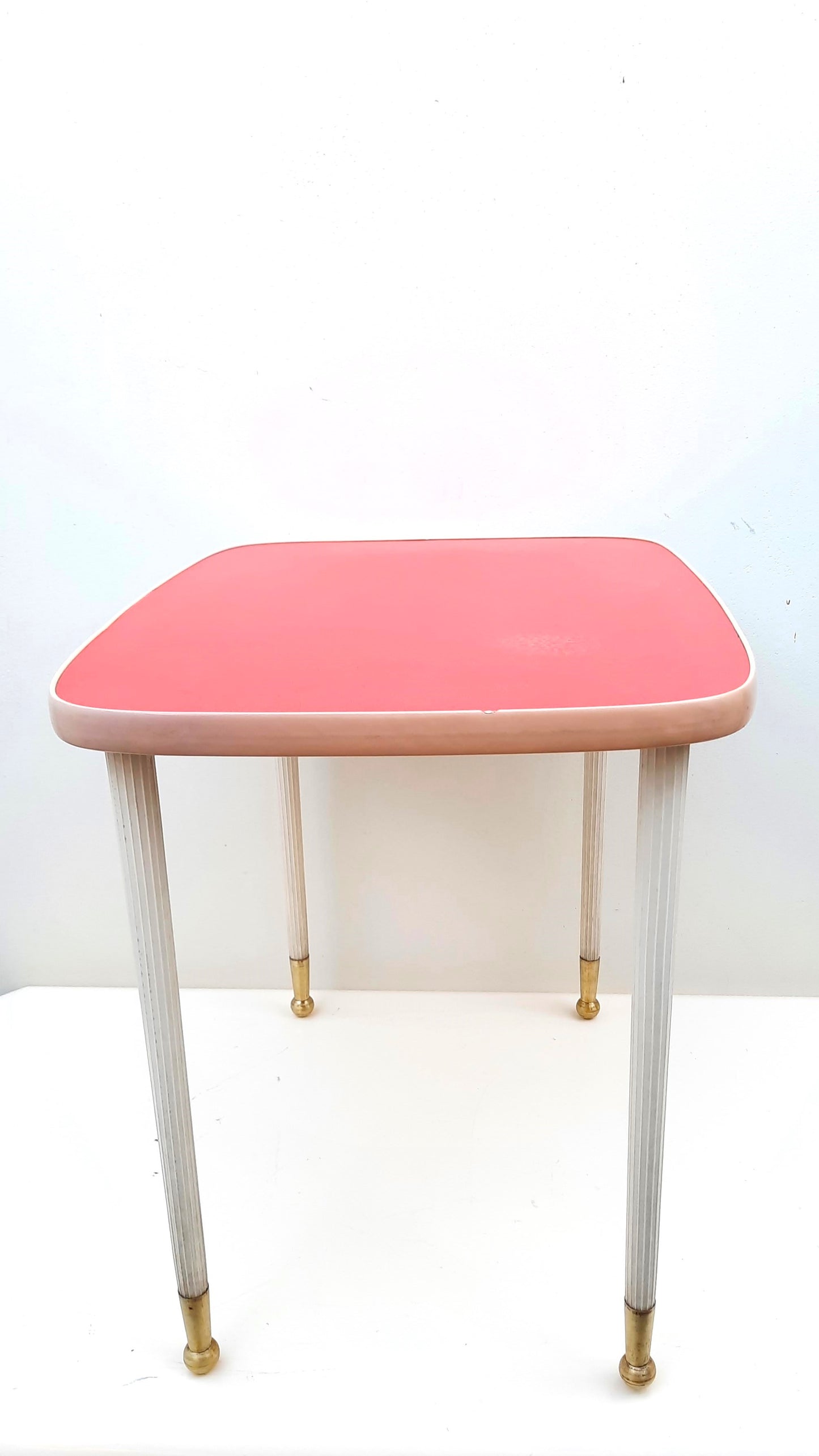 Mid-century Formica Top Side Table Ribbed & Brass Legs