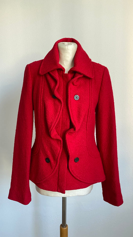 Vintage Red Ruffled Wool Coat by Manoukian - Elegant Tailored Designer Jacket