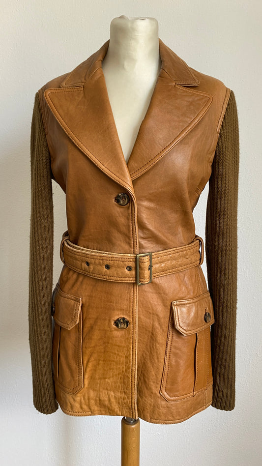 Vintage Massimo Dutti Women's Leather & Wool Jacket