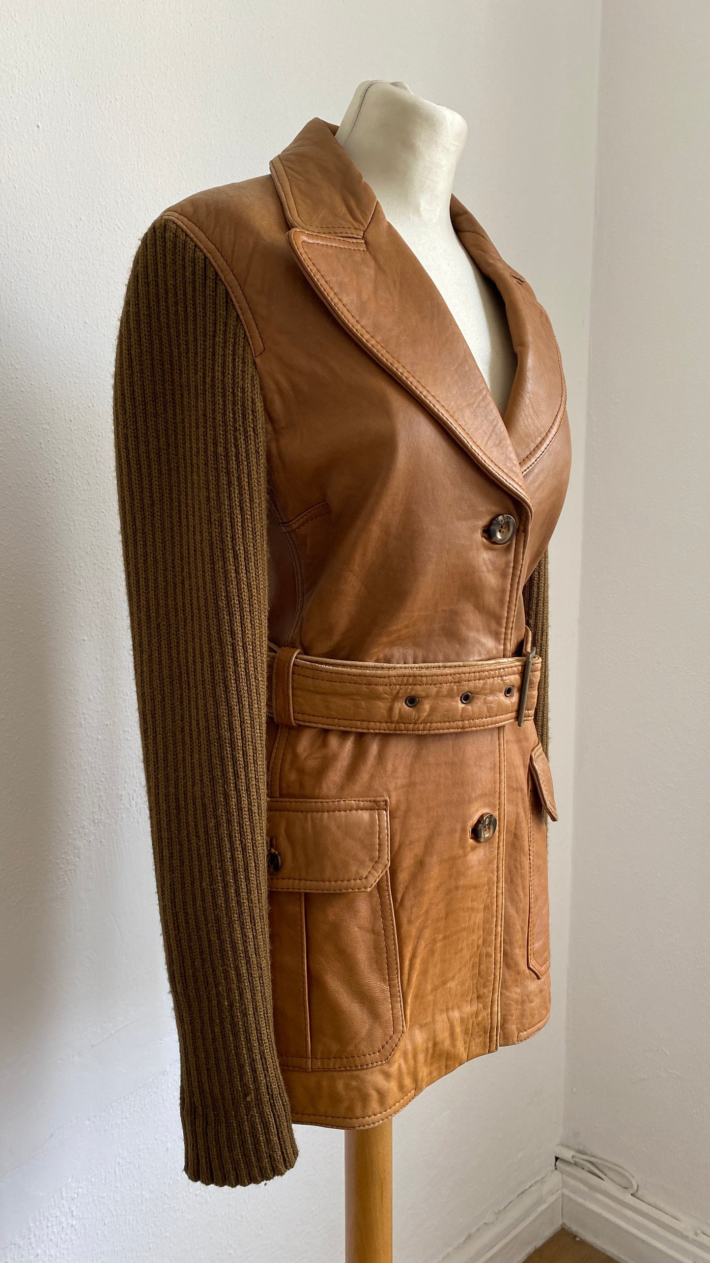 Vintage Massimo Dutti Women's Leather & Wool Jacket