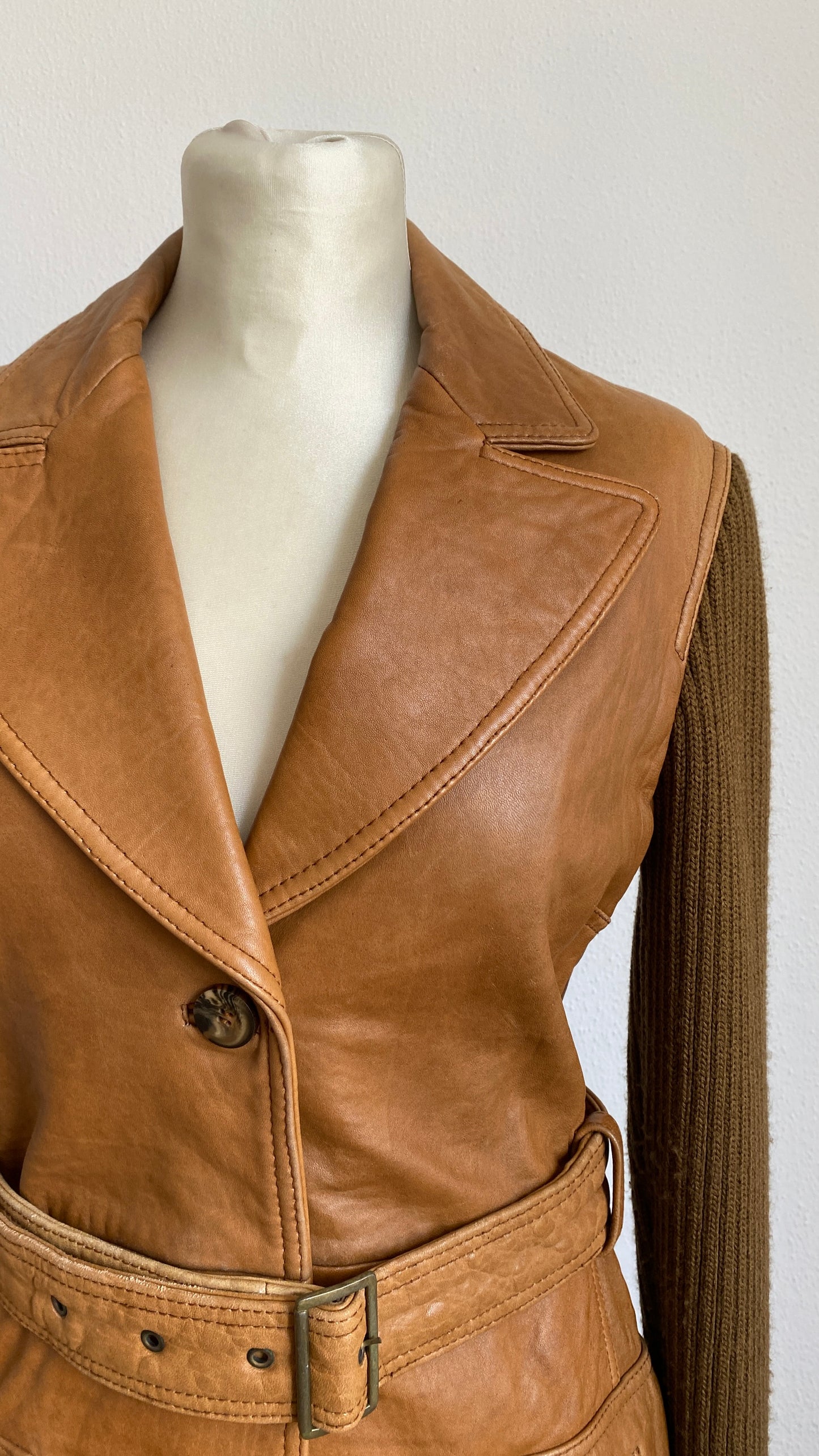 Vintage Massimo Dutti Women's Leather & Wool Jacket