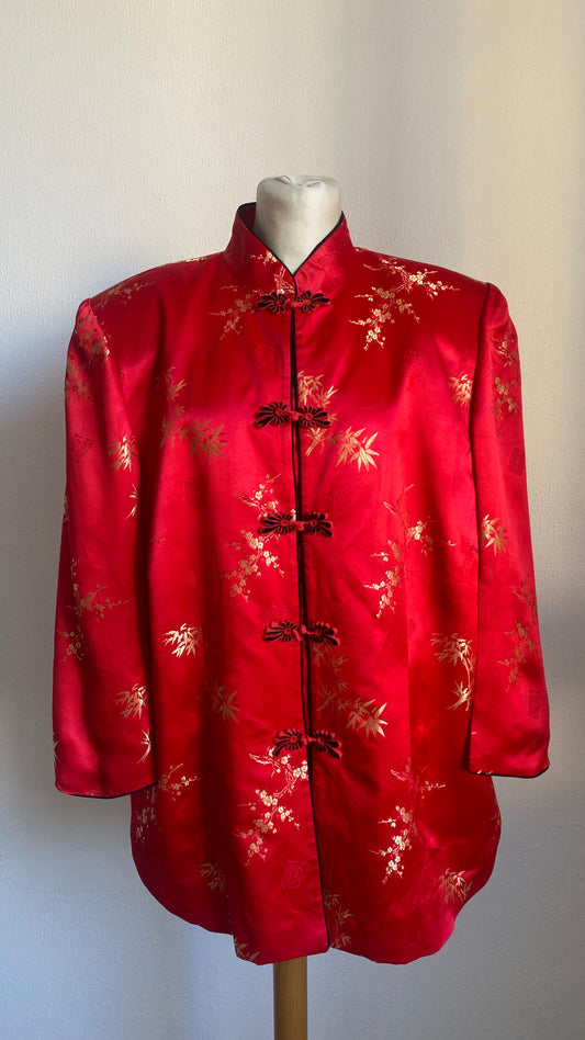 Vintage Red Silk Satin Embroidered Chinese Jacket