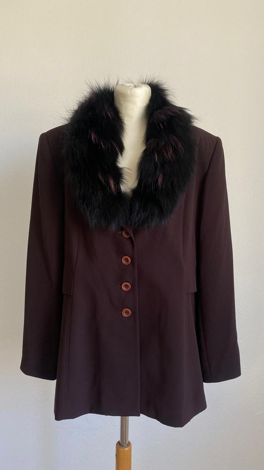 Vintage Burgundy Removable Faux Fur Collar Blazer