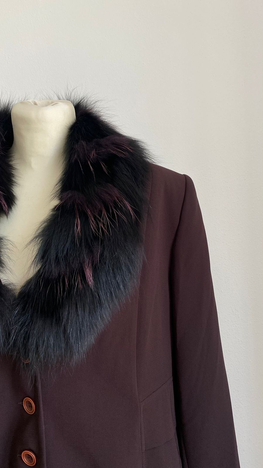 Vintage Burgundy Removable Faux Fur Collar Blazer