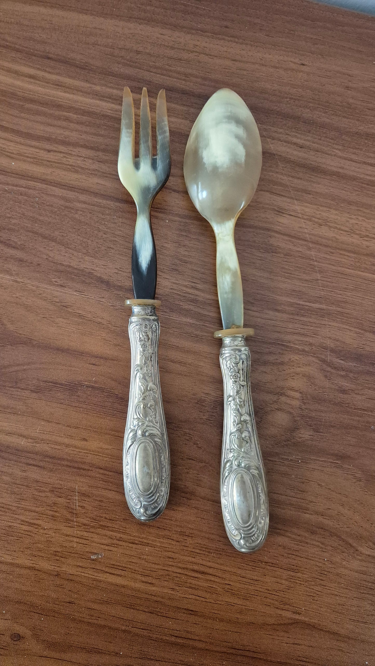 Vintage 800 Silver Horn Salad Servers