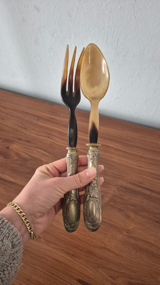 Vintage 800 Silver Horn Salad Servers