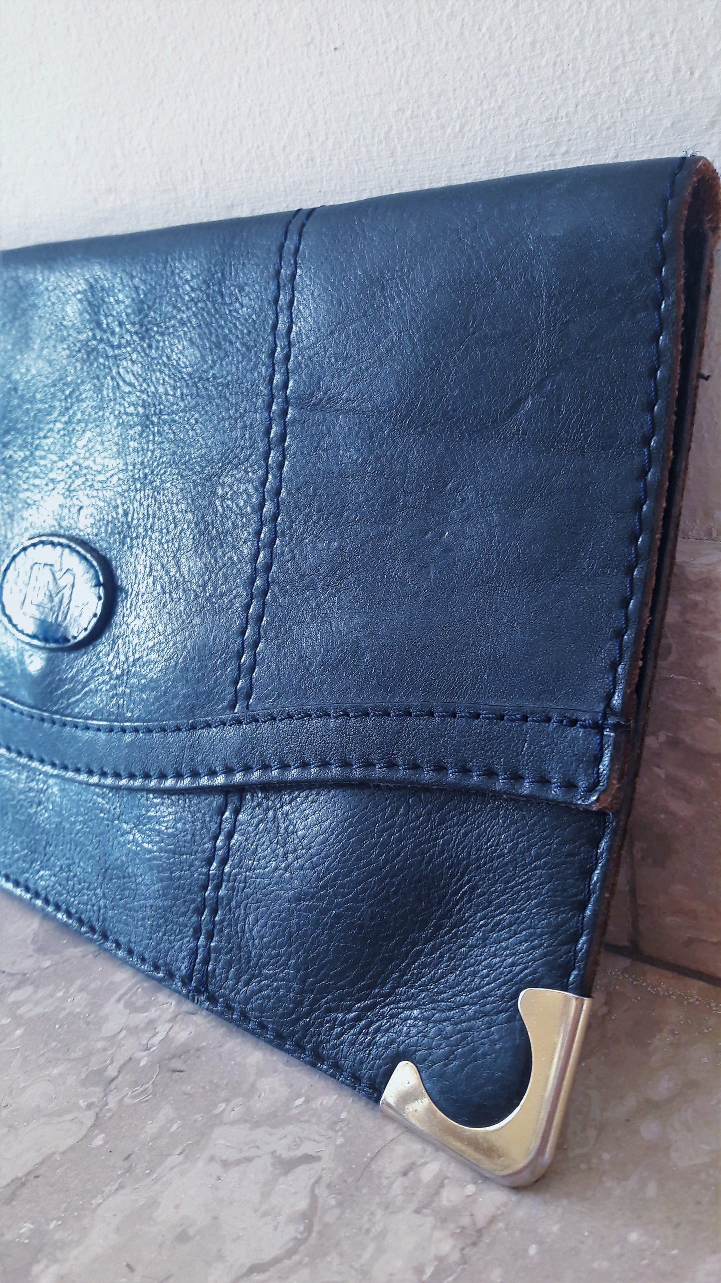 Vintage Navy Blue Leather Day Clutch