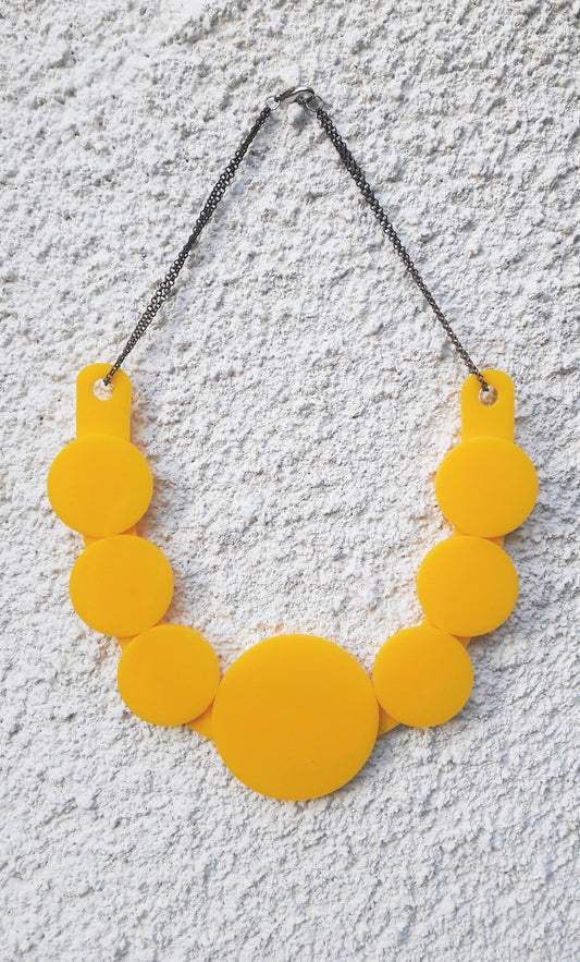 Bright Yellow Circle Art Necklace Reversible
