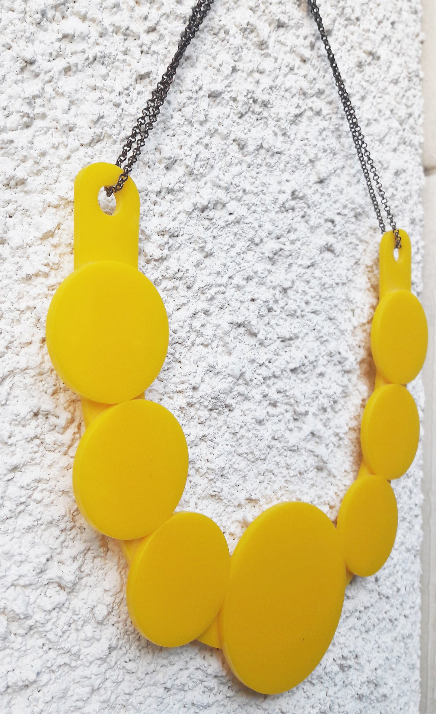 Bright Yellow Circle Art Necklace Reversible