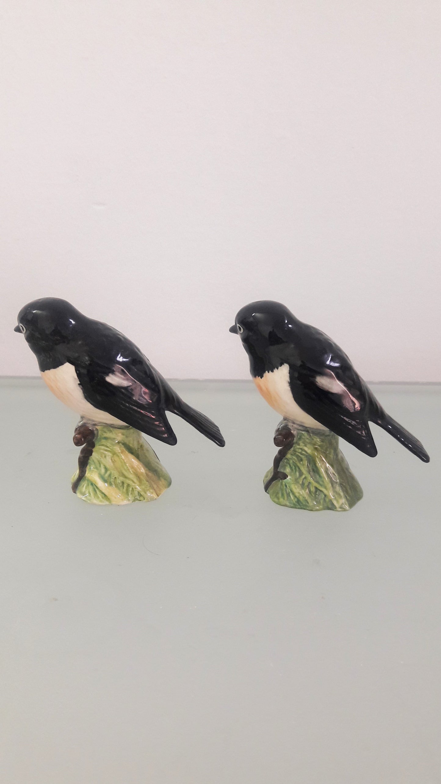 Set of Vintage Beswick Stonechat Porcelain Birds