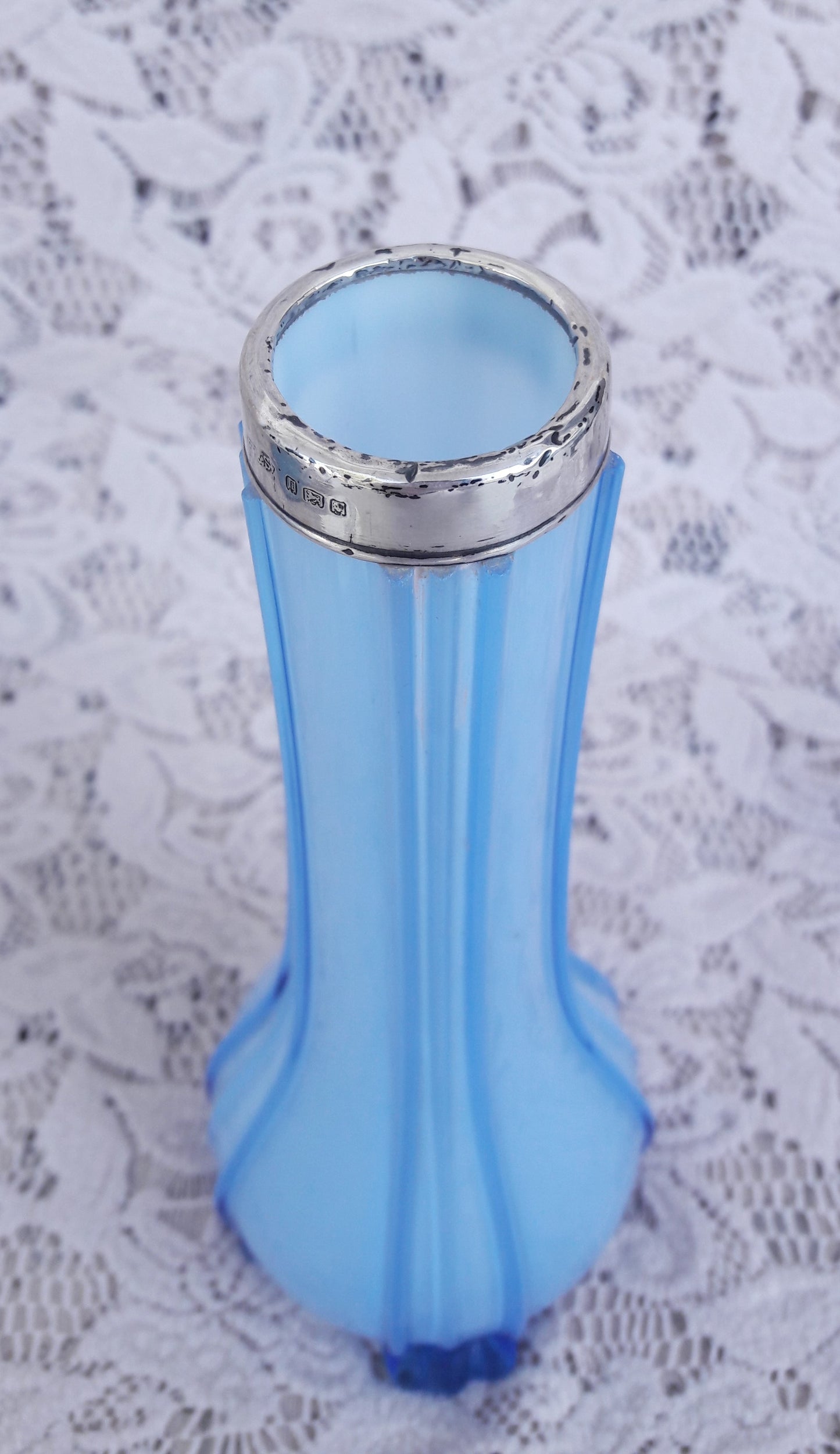 Art Deco Sterling Silver Rim Glass Vase