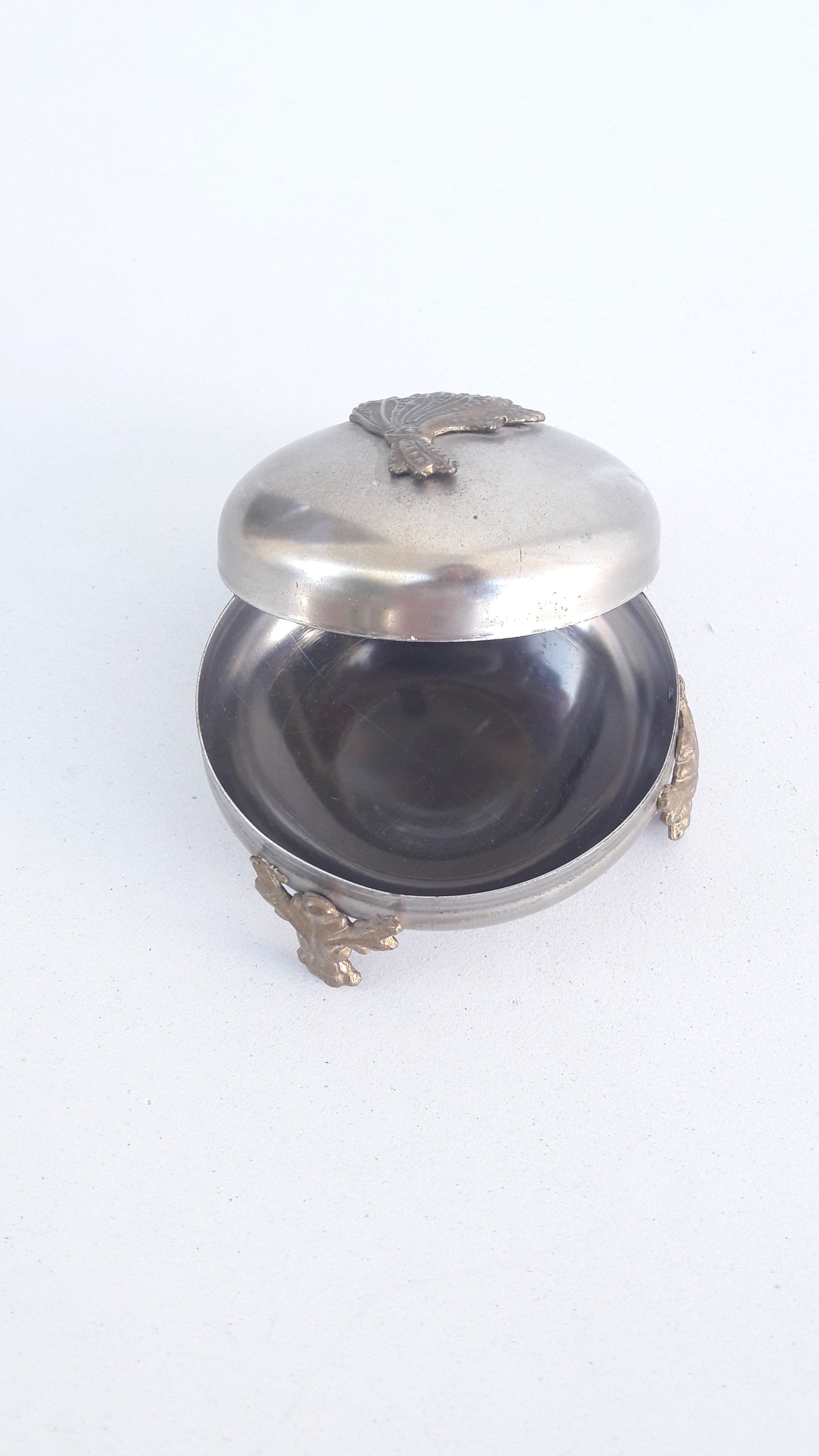 Vintage Round Metal Brass Trinket Box