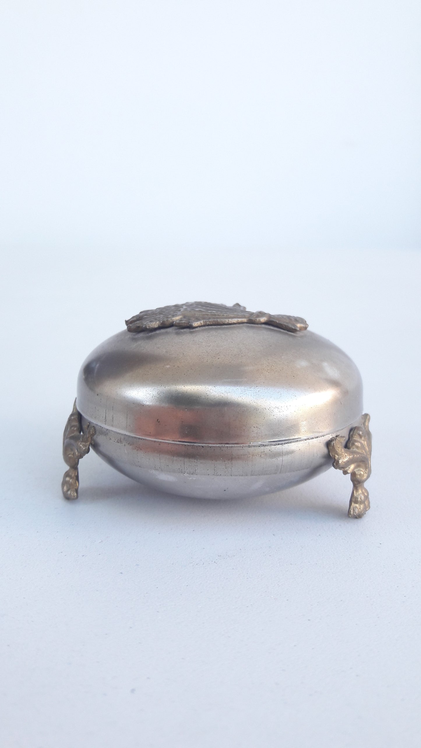Vintage Round Metal Brass Trinket Box