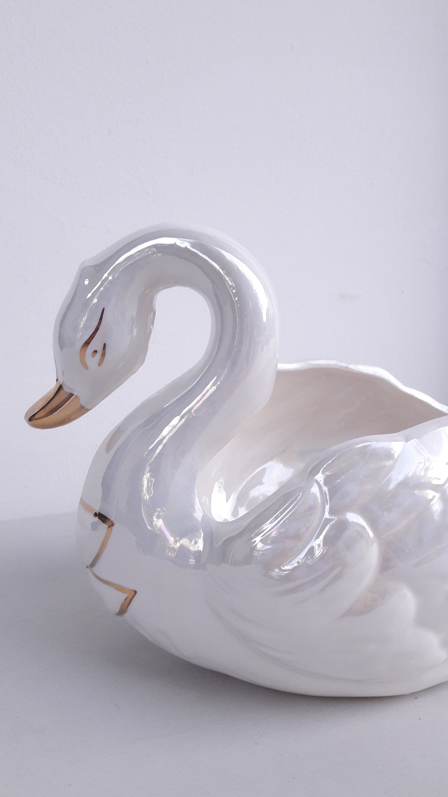 Vintage Pearlescent Ceramic Swan Planter