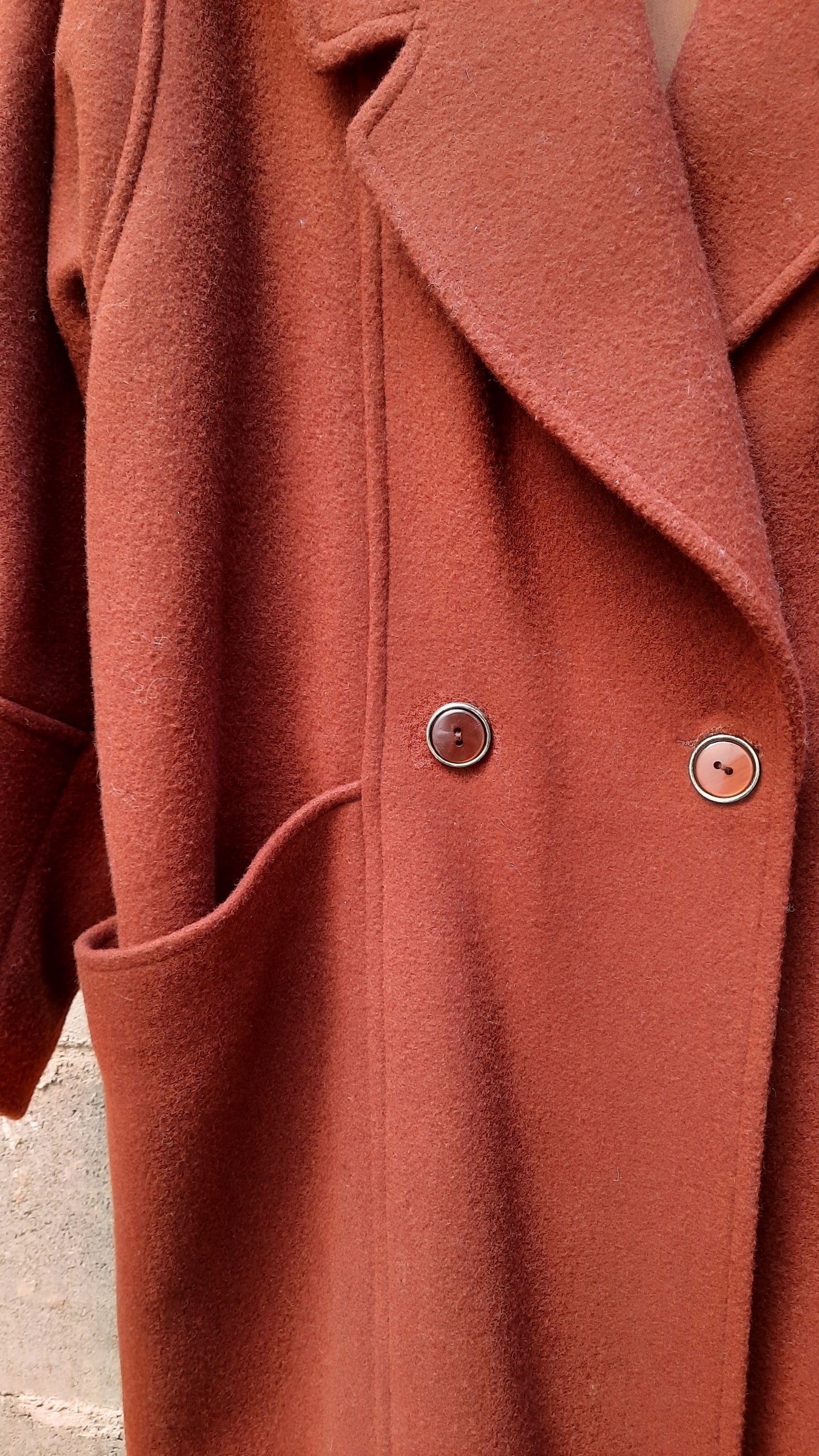 Vintage Long Brown Double Breast Wool Coat