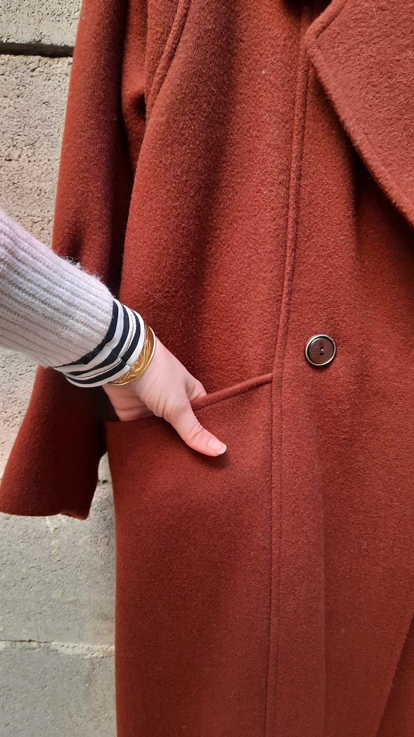 Vintage Long Brown Double Breast Wool Coat