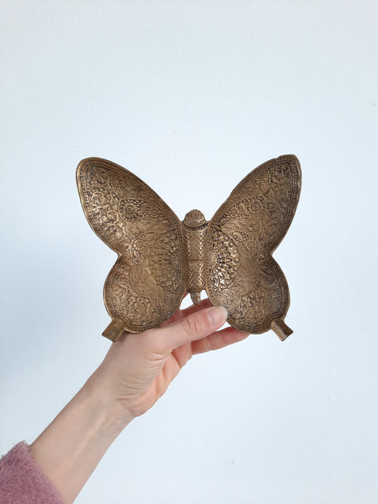 Vintage Embossed Brass Butterfly Ashtray
