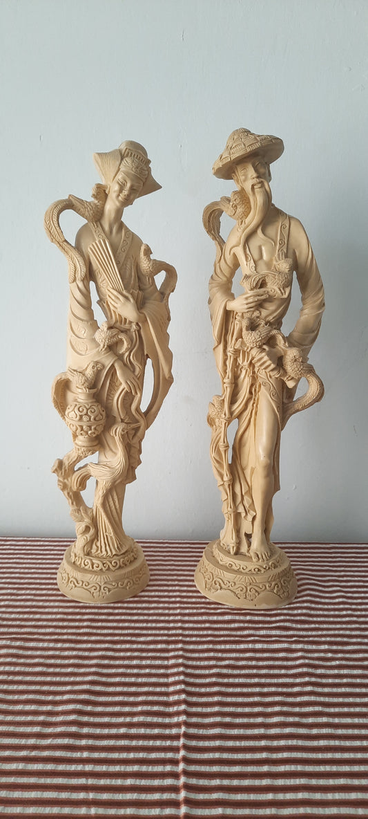 Vintage Heavy Resin Asian Couple Statues