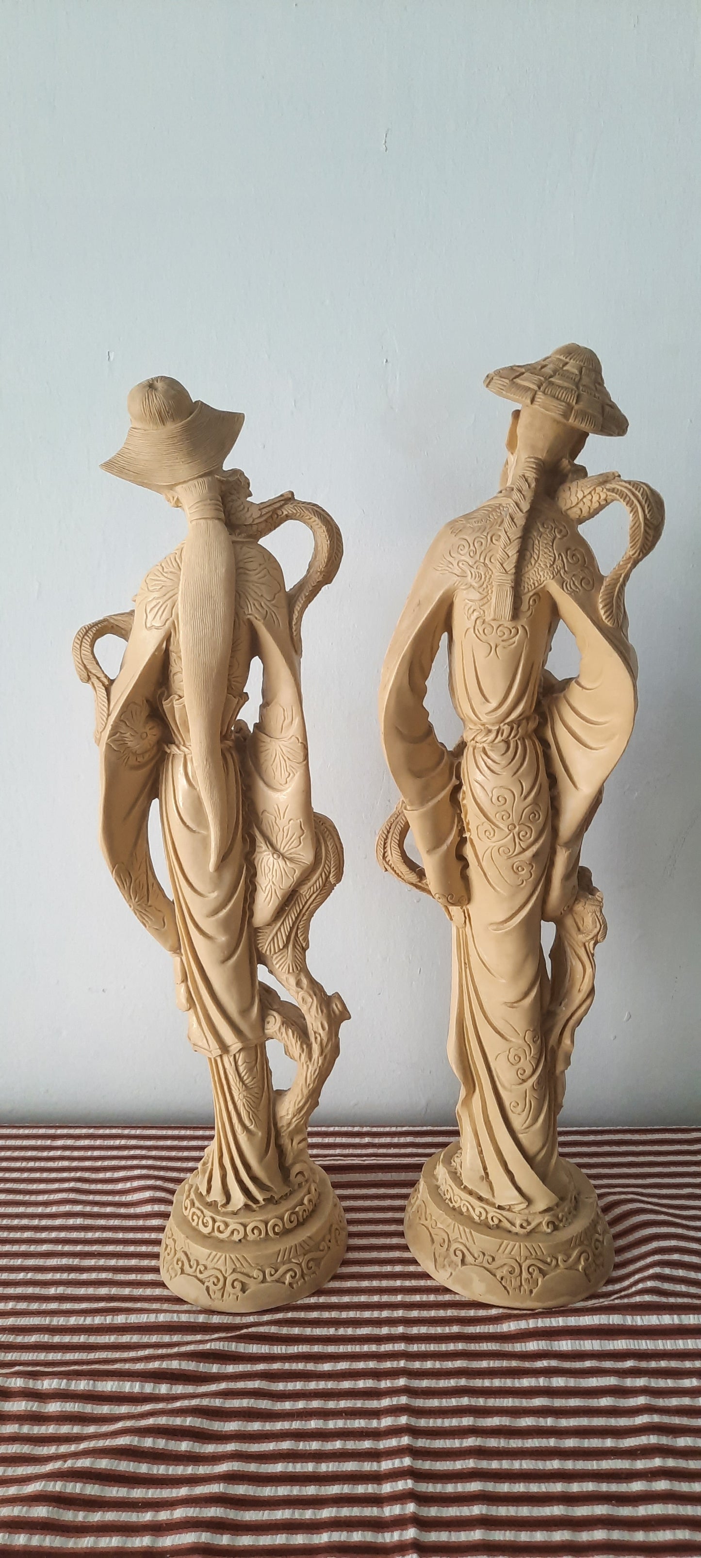 Vintage Heavy Resin Asian Couple Statues