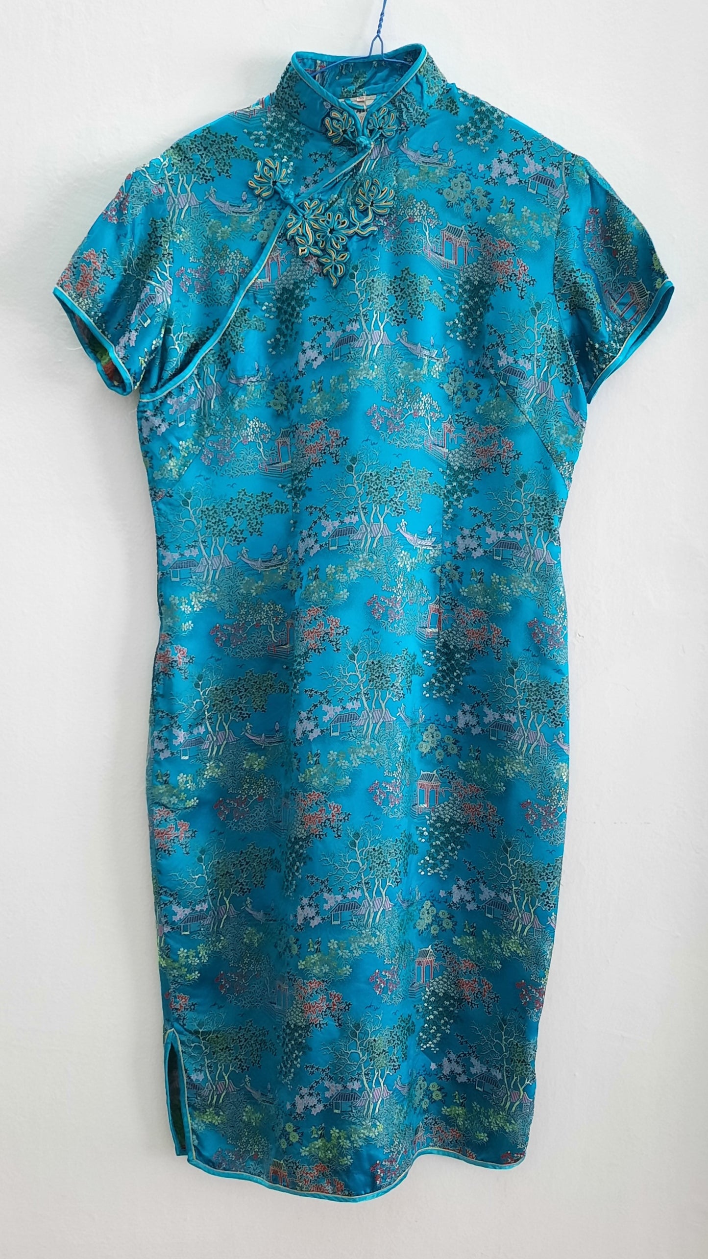Vintage Teal Blue Authentic Cheongsam Dress